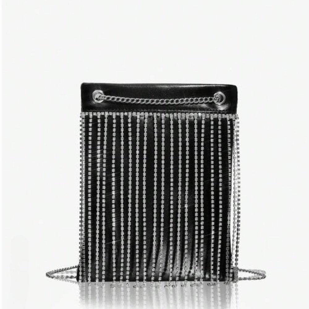 Black Shiny Glitter Bling Rhinestone Vegan Leather Shoulder Bag